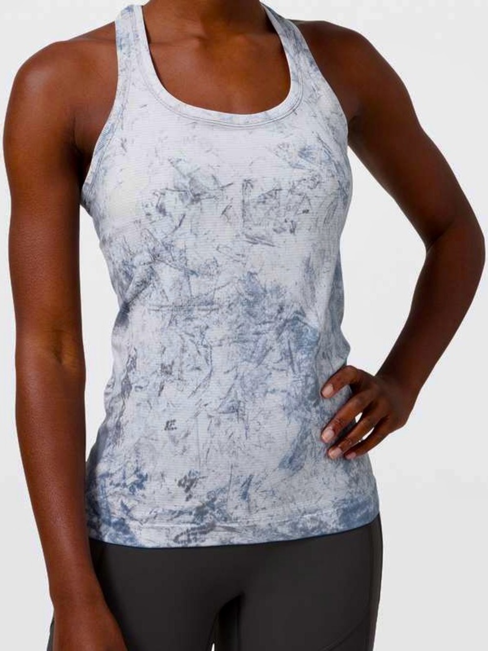 LULULEMON Swiftly Tech Racerback 2.0 Tank Top Ribbed White Grey Marble Tie Dye